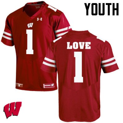 Youth Wisconsin Badgers NCAA #1 Reggie Love Red Authentic Under Armour Stitched College Football Jersey QQ31G35GY